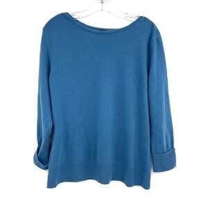 Prive Blue Cashmere Crewneck Sweater | Women’s Size L | Button Sleeve